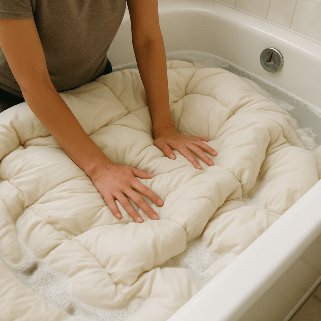 Washing comforter in bathtub