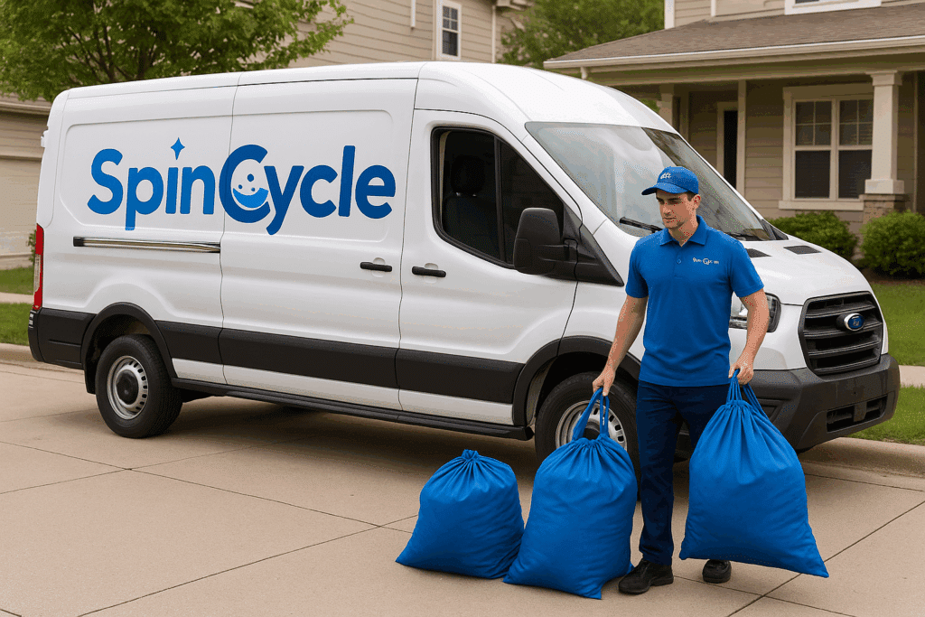 BrightSpin driver picking up bags of laundry from a customer's home