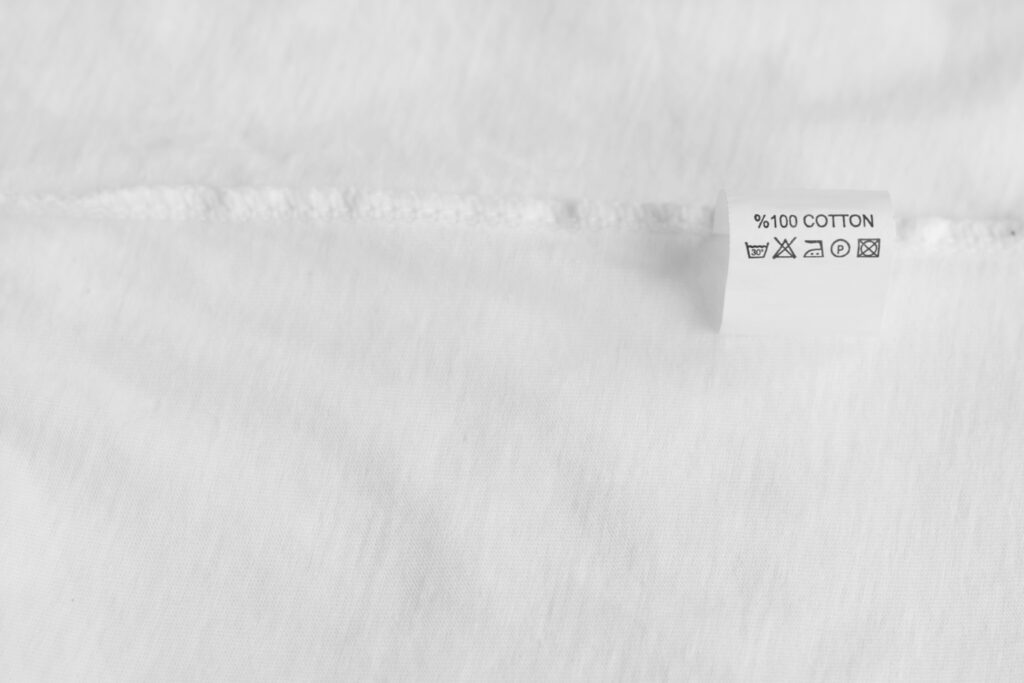 Cotton fabric care label close up