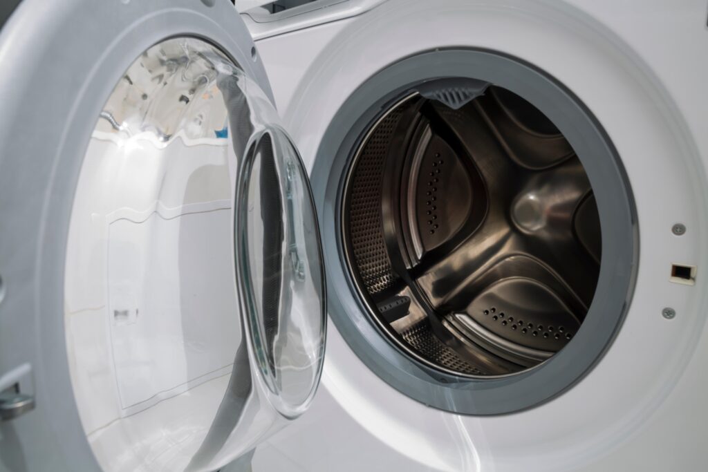 Open front load washer door