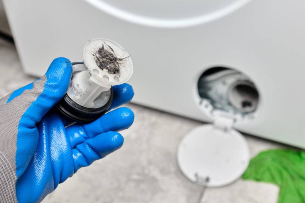 Washer filter removed for cleaning