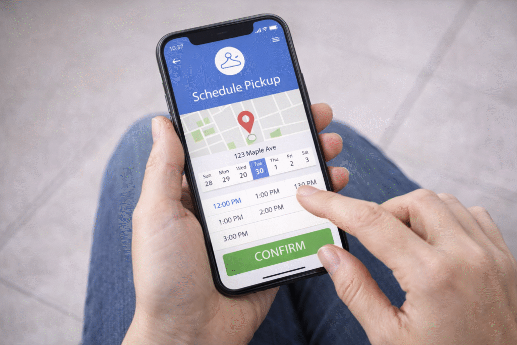 Scheduling a laundry pickup on a smartphone