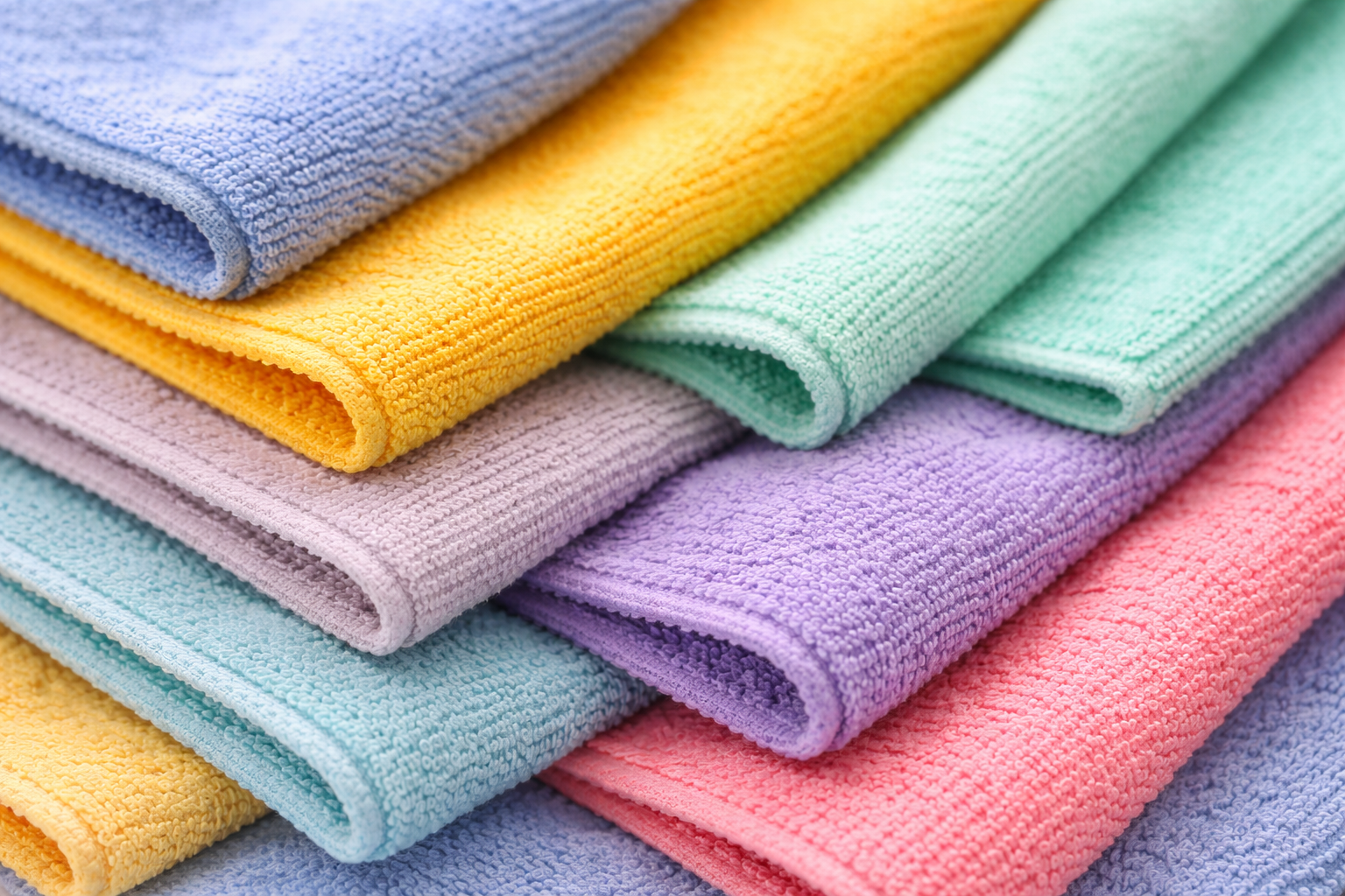 Stack of colorful microfiber towels