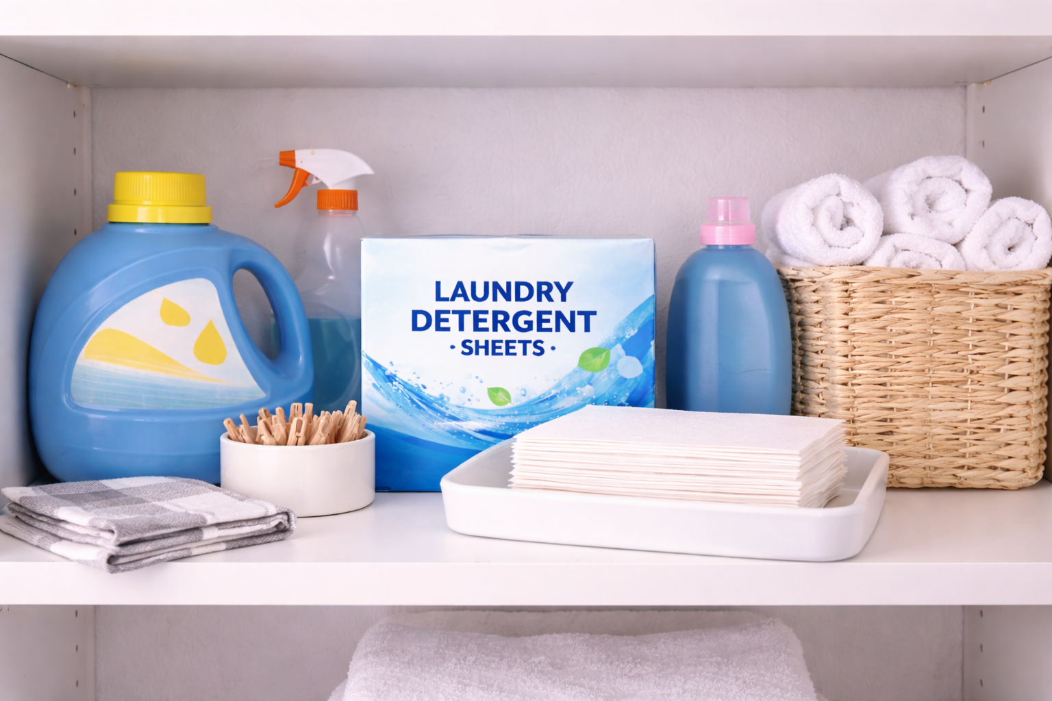 Laundry items neatly arranged on shelf
