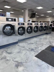 Row of Silver Washing Machines