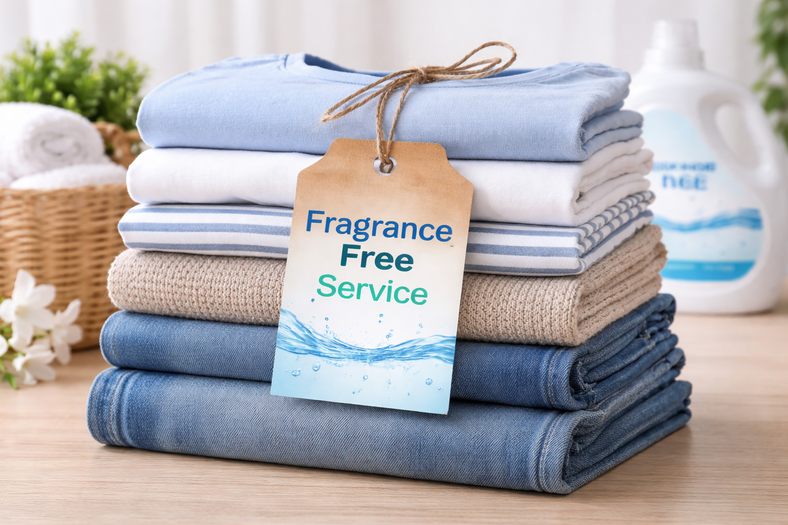 Folded clothes with fragrance free tag