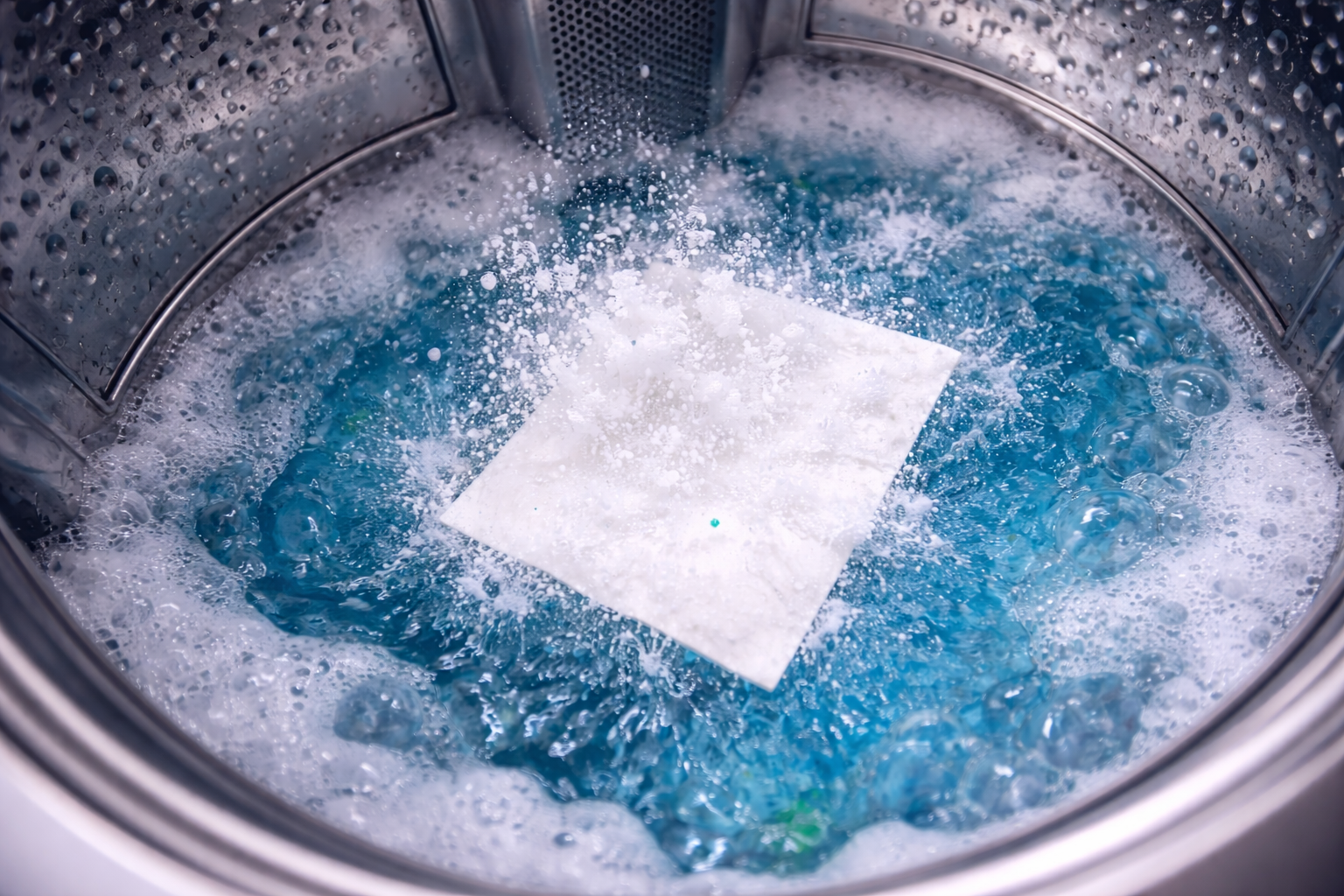 Cloth in washing machine with soapy water