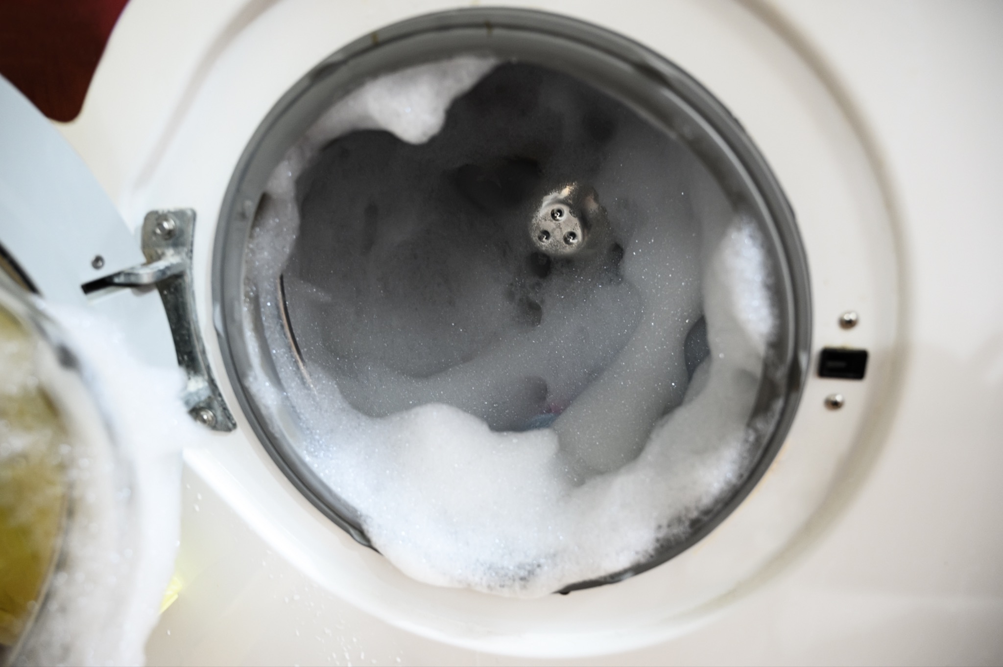 Top view of washing machine with soap