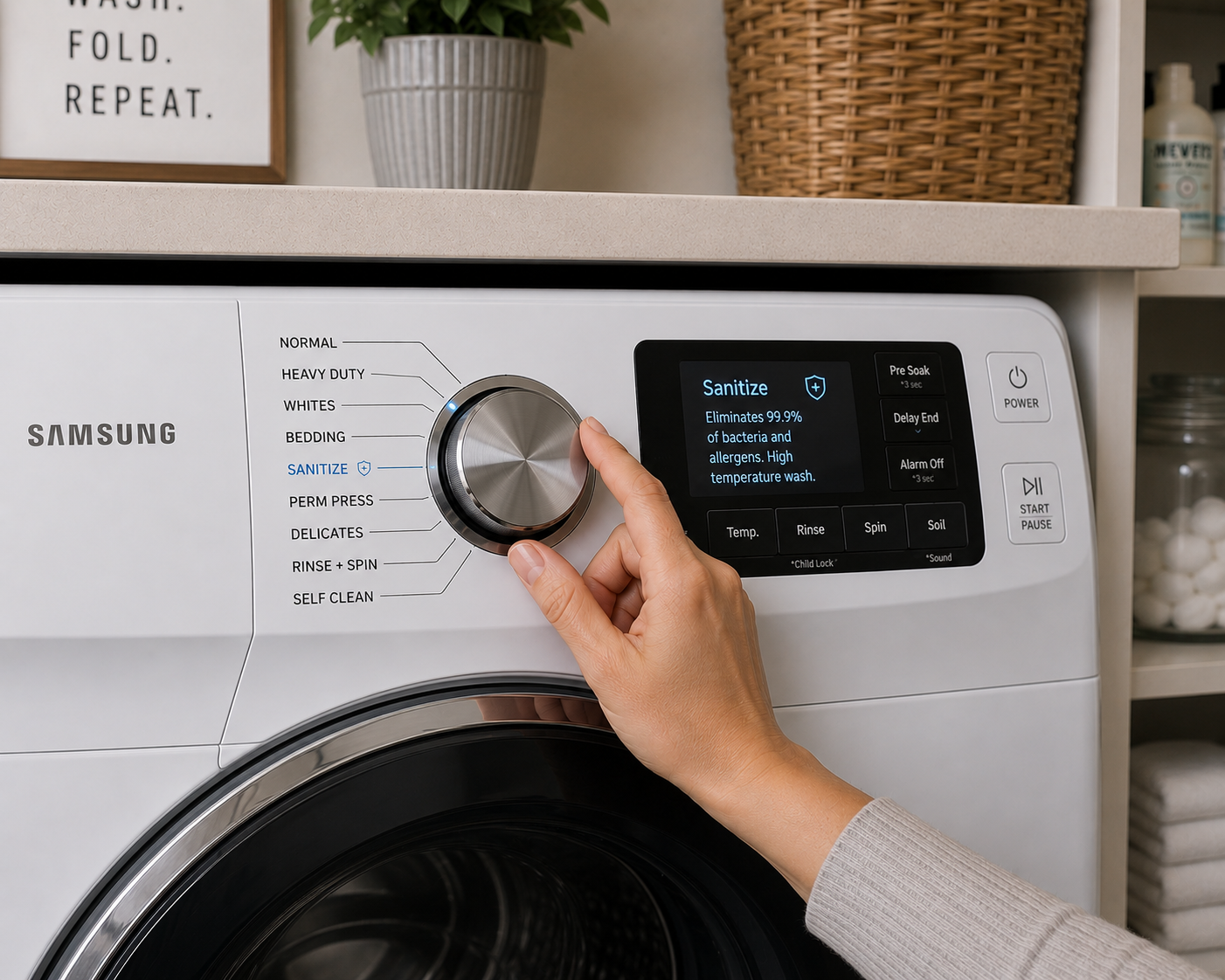 Hand turning knob on washing machine