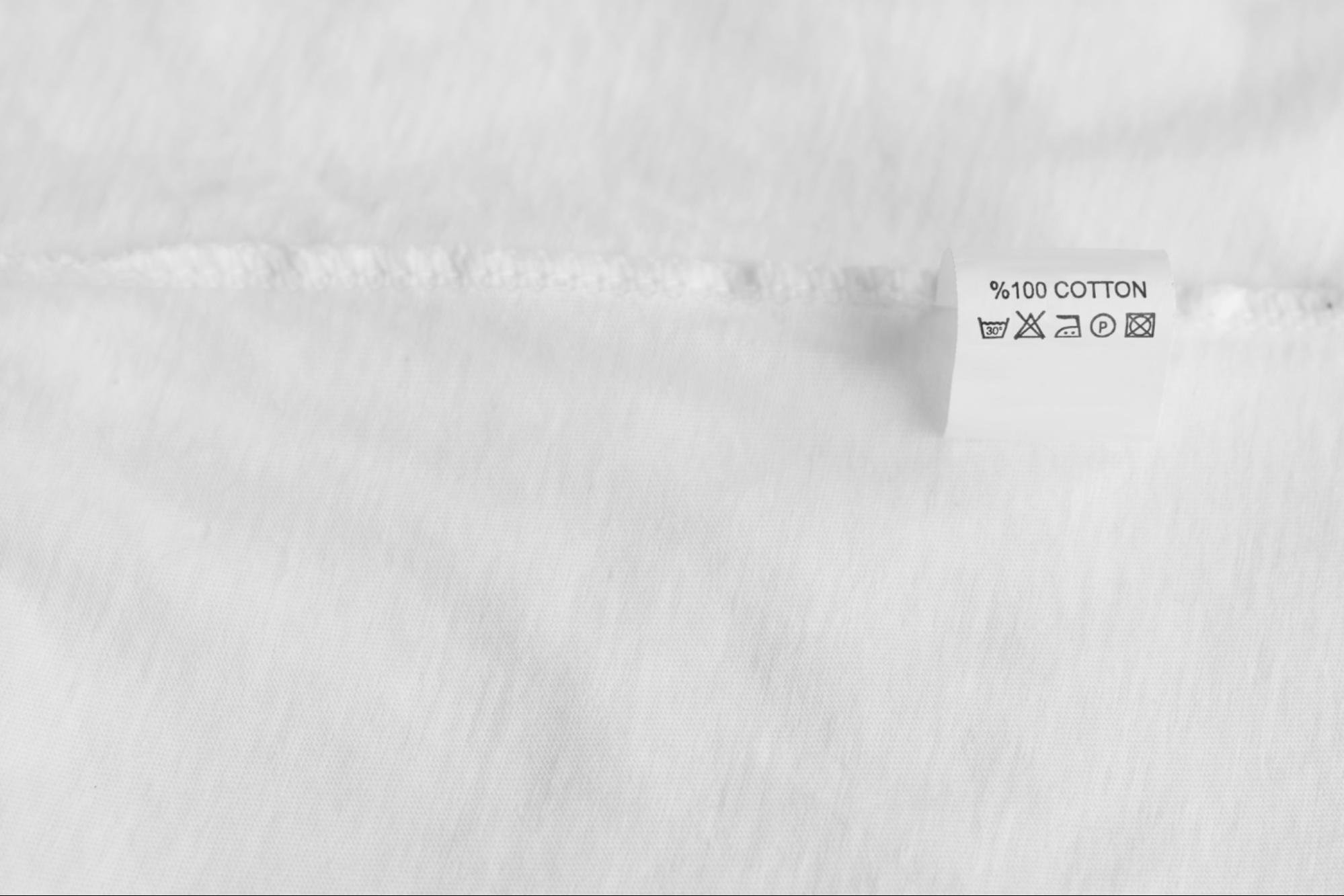 White fabric with care instruction label