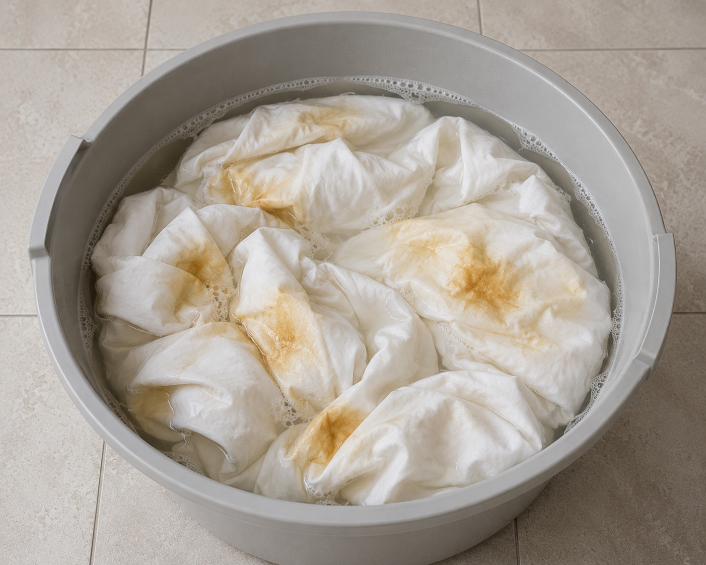 White sheets with stains soaking